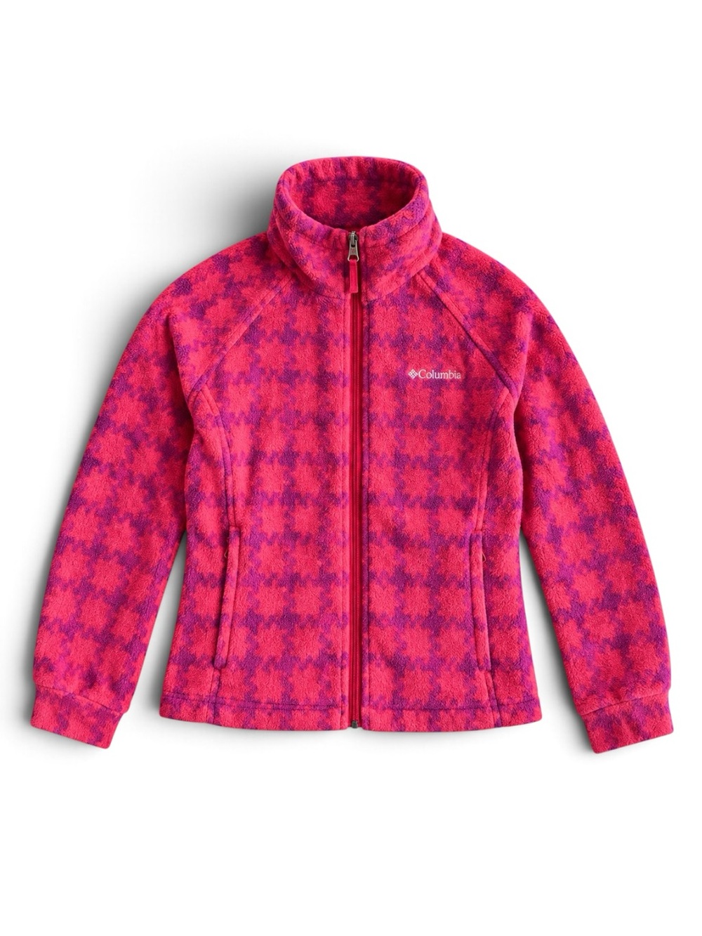 Columbia Girls Fleece Jacket Cozy Full Zip Pink Purple Houndstooth Size XS